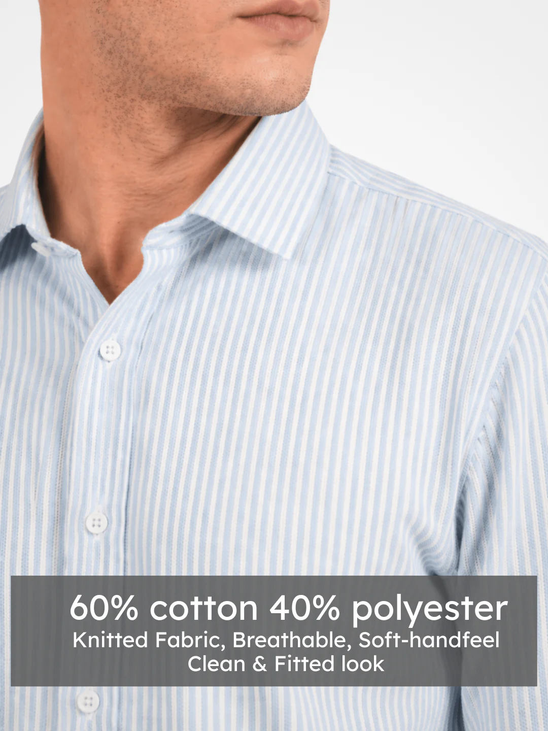 Slim Fit Powder Blue Striped Knit Shirt - Image 5