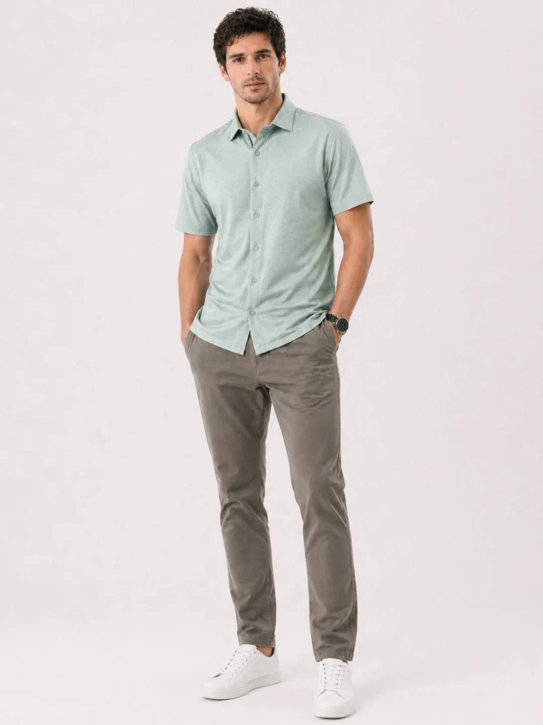 Slim Fit Mint Green Knit Shirt - Image 2