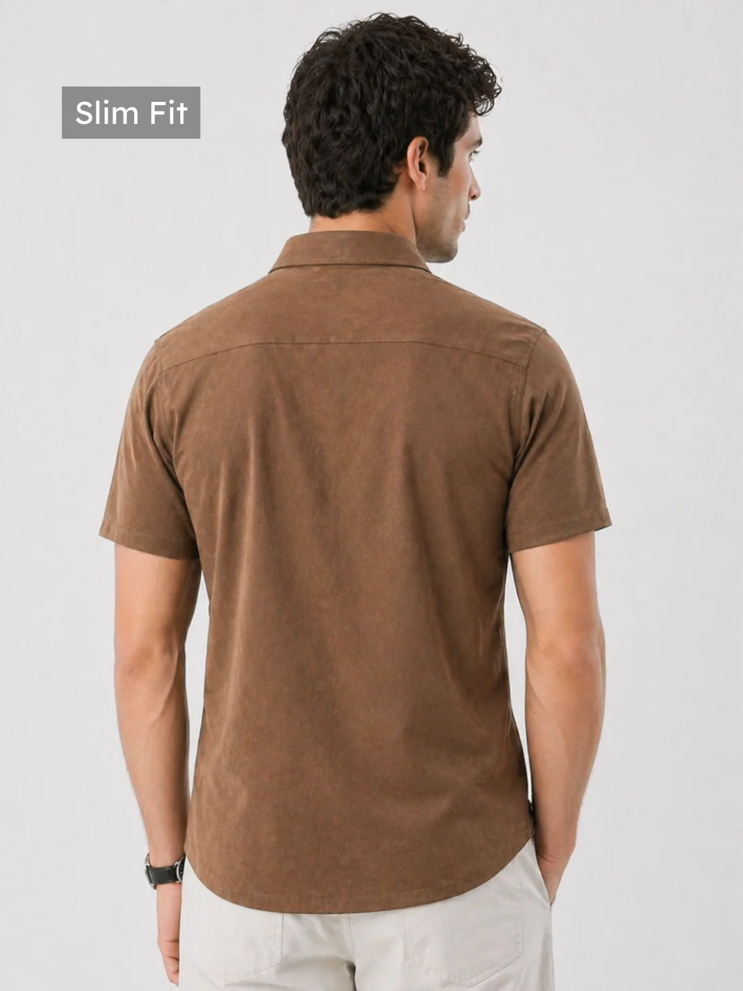 Slim Fit Mocha Brown Knit Shirt - Image 3