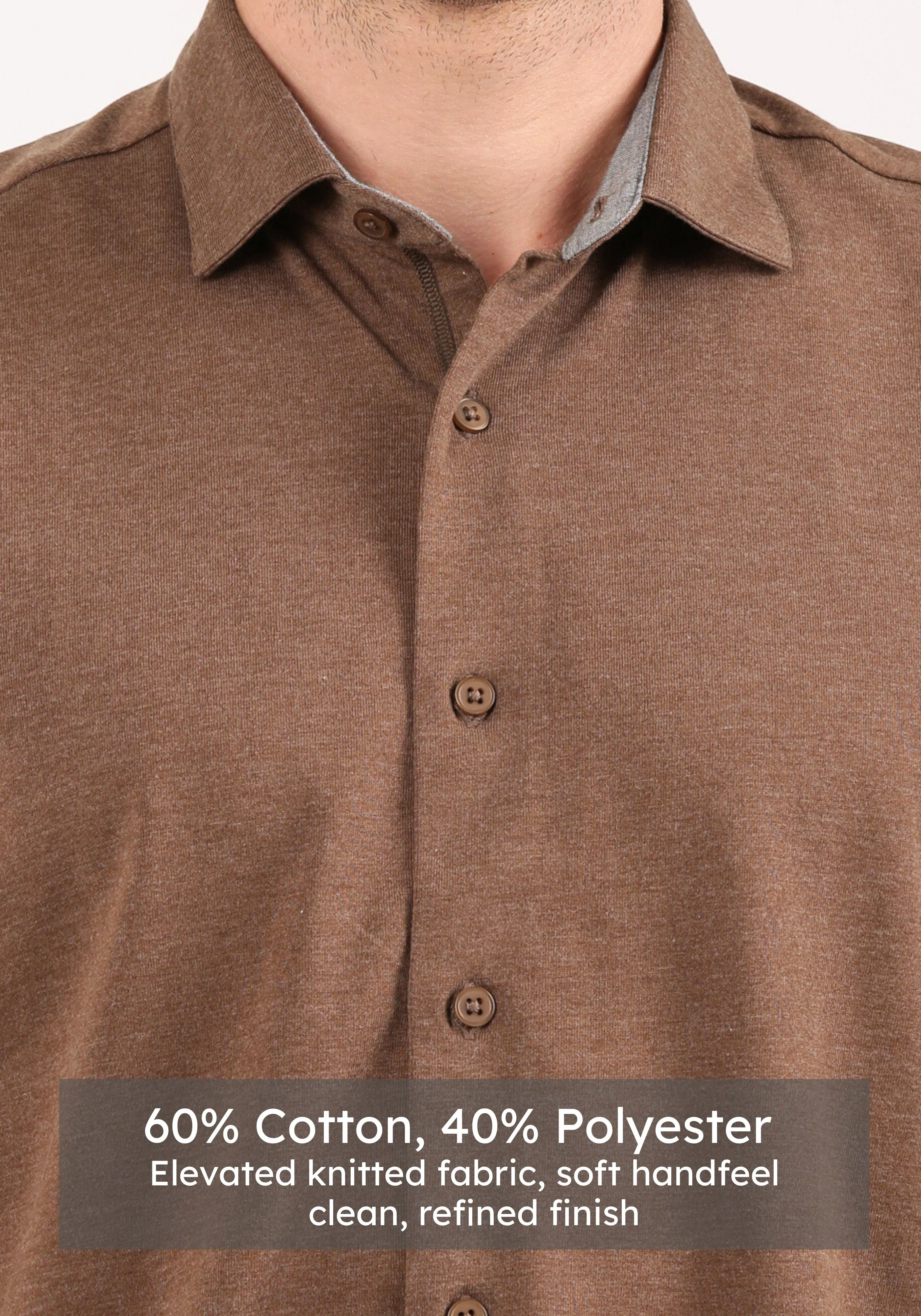 Slim Fit Mocha Brown Knit Shirt - Image 4