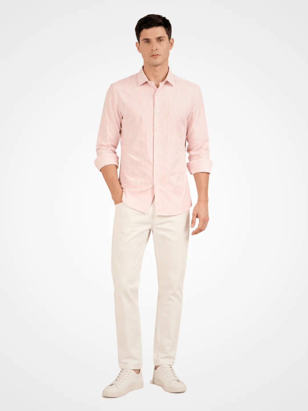 Slim Fit Blossom Pink Striped Knit Shirt - Image 3