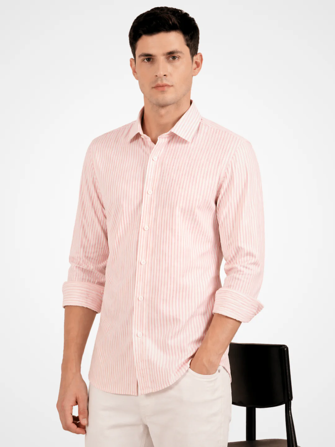 Slim Fit Blossom Pink Striped Knit Shirt - Image 6