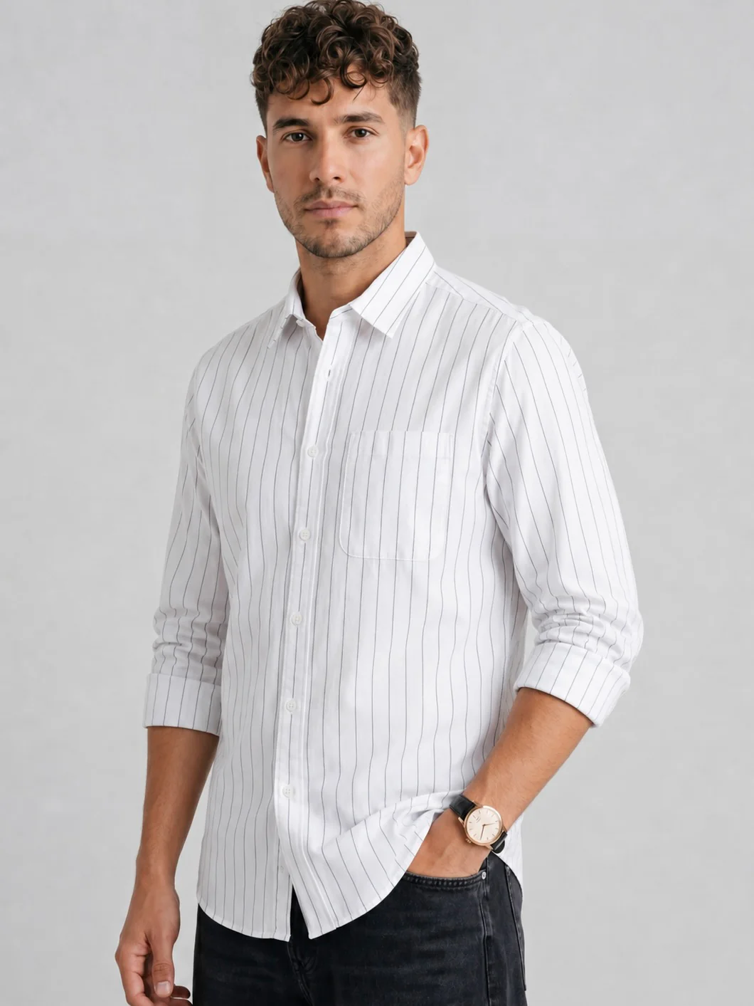White Oxford Striped Shirt - Image 6